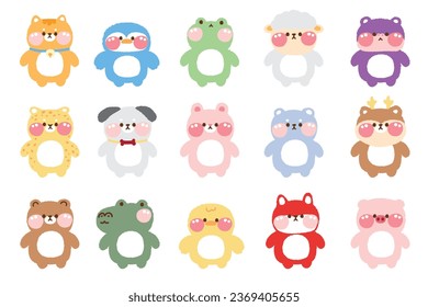 Set of cute animals doll cartoon pastel on white background.Character hand drawn.Pet,reptile,rodent,wild animal collection.Baby toy.Kawaii.Vector.Illustration.