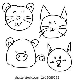 Set of cute animals in doodle style. Vector illustration.