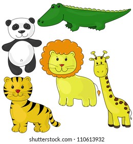 Set of cute animals, drawing with contour