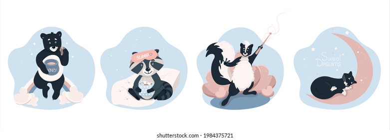 
Set of cute animals, funny animals for kids posters, vector illustration in flat style, cartoon.
