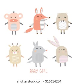 Set of cute animals for girls