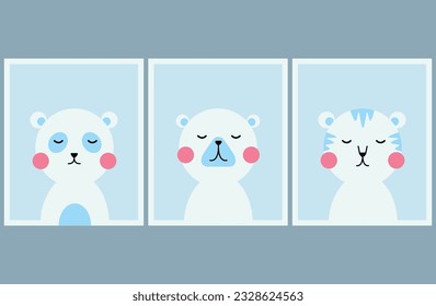 SET OF CUTE ANIMALS HEAD ILLUSTRATION FOR GREETING CARD WALL DECOR NURSERY ROOM PINK BACKGROUND MONKEY PANDA DEER BEAR LION TIGER ELEPHANT RABBIT VECTOR CARTOON