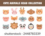 Set of cute animals head vector illustration