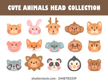 Set of cute animals head vector illustration svg