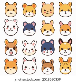 Set of cute animals heads