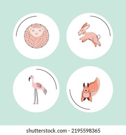 set of cute animals icons
