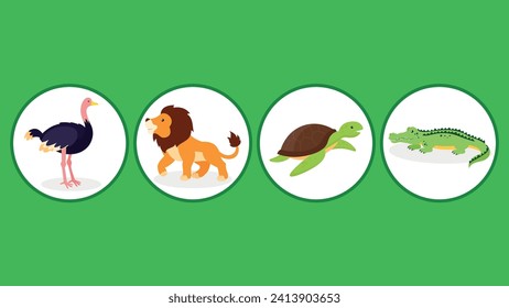 set of cute animals icons over green background. colorful design. vector illustration