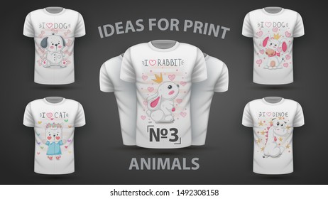 Set cute animals - idea for print t-shirt. Hand draw