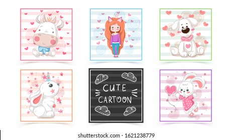 Set cute animals - idea for print t-shirt