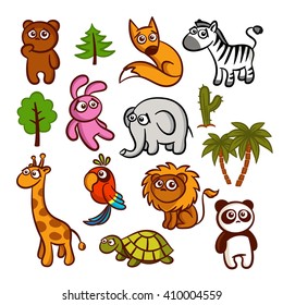 Set of cute animals isolated on white background