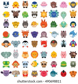 Set of cute animals isolated on white. Vector illustration