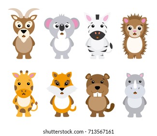 Set of cute animals isolated on white background