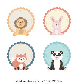 set of cute animals with label decoration