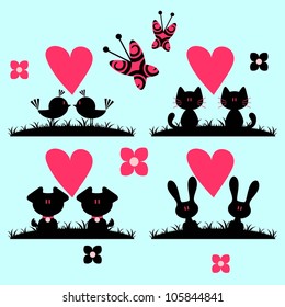 A set of cute animals in love