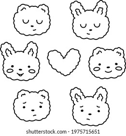 Set of cute animals. Minimalistic bunny and bear. Simple line art zoo characters.
