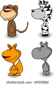 SET cute animals- monkey, kangaroo, hippopotamus, zebra