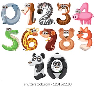 Set Cute Animals Number Illustration Stock Vector (Royalty Free ...