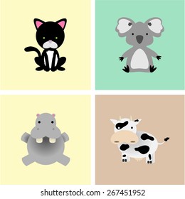 Set of cute animals on a colored backgrounds. Vector illustration