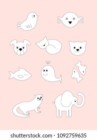 Set of cute animals on the white background