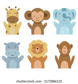 Set of cute animals on a white background. Vector illustration for your design.
