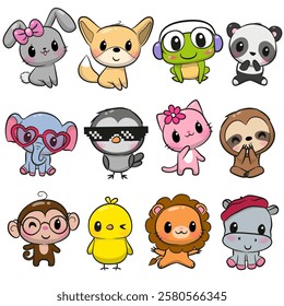 Set of Cute Animals on a white background