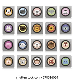 Set of cute animals on a white background. Vector illustration
