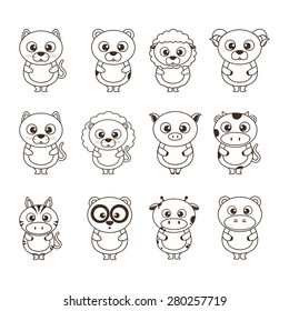 Set of cute animals on a white background. Vector illustration