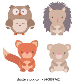 Set of cute animals on white background.