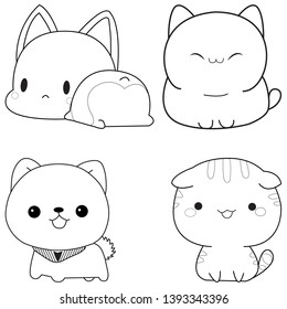 Set cute animals outline vector for coloring or other use. Vector