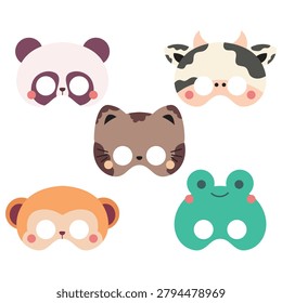 Set Cute Animals Party Mask Collection Cartoon Illustration