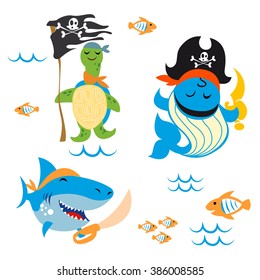 Set of cute Animals pirate design 