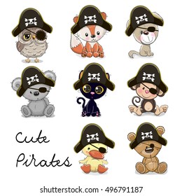 Set of Cute Animals in a pirate hats