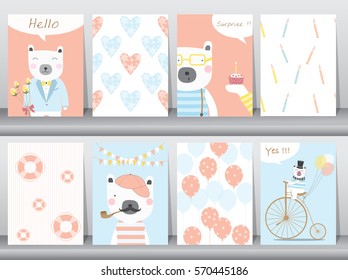 Set of cute animals poster ,template,cards,bear,Vector illustrations 