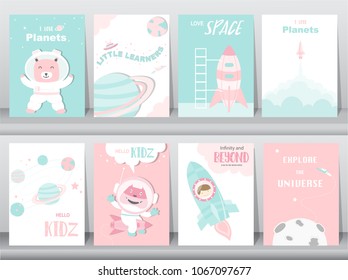 Set of cute animals poster,Design for kid cards,Vector illustrations. 