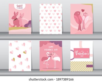 Set of cute animals poster,Design for valentine's day ,template,cards,Vector illustrations 