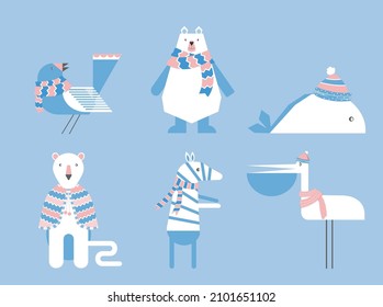 Set of cute animals poster,template,cards,bear,bird,lion,zoo,winter,Vector illustrations 