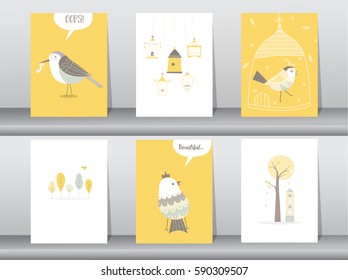 Set of cute animals poster,template,cards,bird,Vector illustrations

