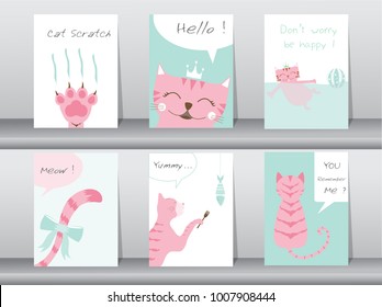 Set of cute animals poster,template,cards,cats,Vector illustrations 