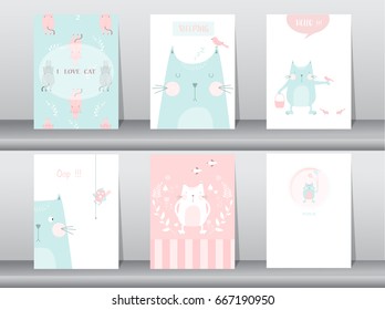 Set of cute animals poster,template,cards,cats,Vector illustrations 