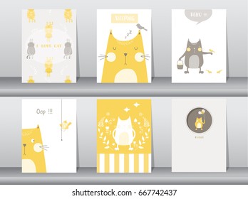 Set of cute animals poster,template,cards,cats,Vector illustrations 