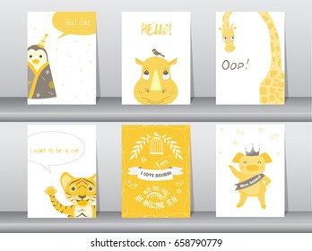 Set of cute animals poster,template,cards,,zoo,Vector illustrations 