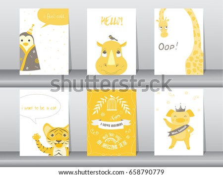 Set of cute animals poster,template,cards,,zoo,Vector illustrations 