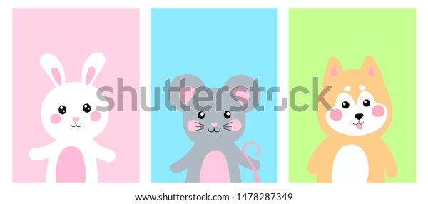 Set Cute Animals Rabbit Mouse Dog Stock Vector (Royalty Free ...