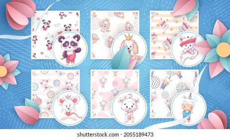 Set cute animals - seamless pattern