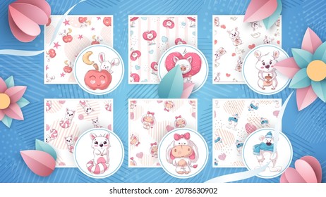 Set cute animals - seamless pattern
