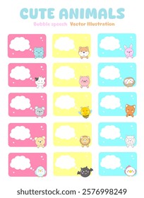 A set of cute animals with speech bubble, vector illustration