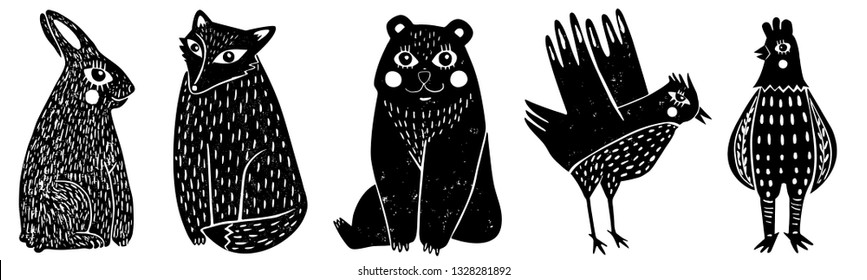 Set of cute animals (third part).The illustrations remind us vintage children books but at the same time illustrations look modern.Hand Drawn. Ideal for web, card, poster, cover, invitation, etc