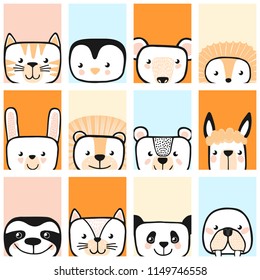 Set of cute animals. Vector.