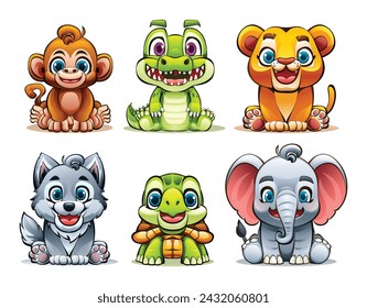 Set of cute animals. Vector cartoon illustration