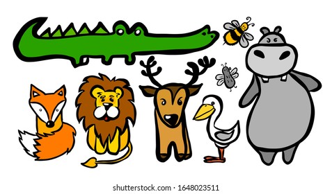 A set of cute animals. Vector illustration